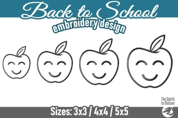 Back to School Smiling Outline Apple Embroidery Design