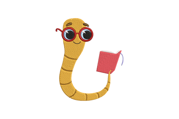 Back to School Worm Reading Embroidery Design