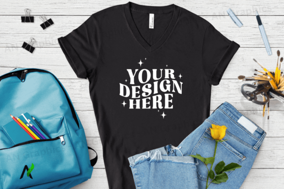Bella Canvas 3005 V-Neck Mockup - 004