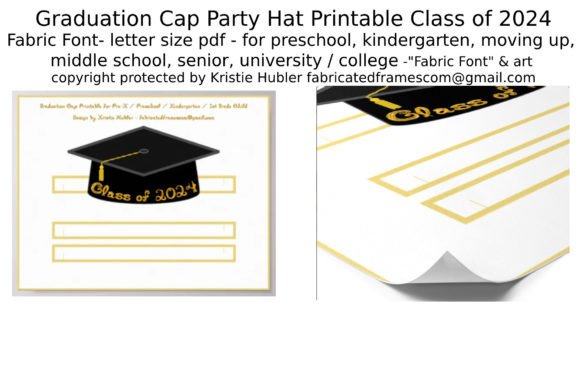 Black Grad Cap Hat Class 2024 Shiny Gold
