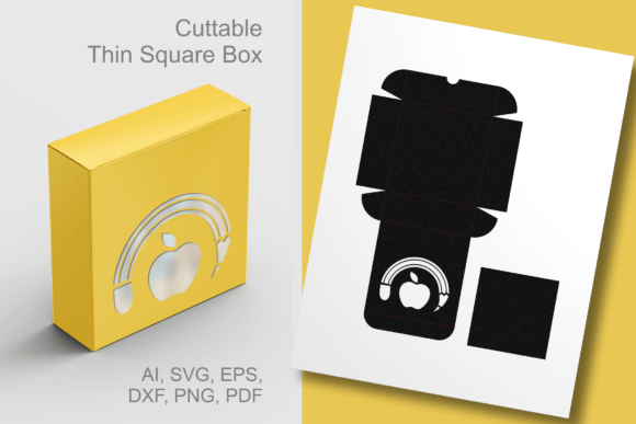 Pencil N Apple Thin Square Box Template