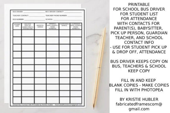 School Bus Driver Student Passenger List
