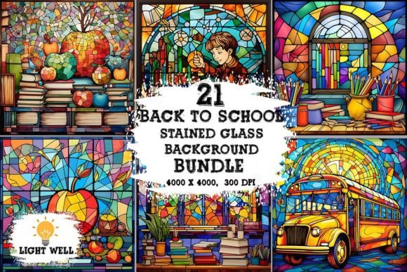 Stained Glass Back to School Background Bundle: Strategic Use for Creative Projects and Branding